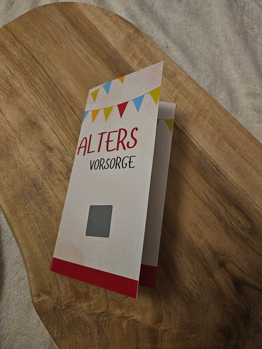 Altersvorsorge Sparchallenge Klappkarte Rubbelchallenge